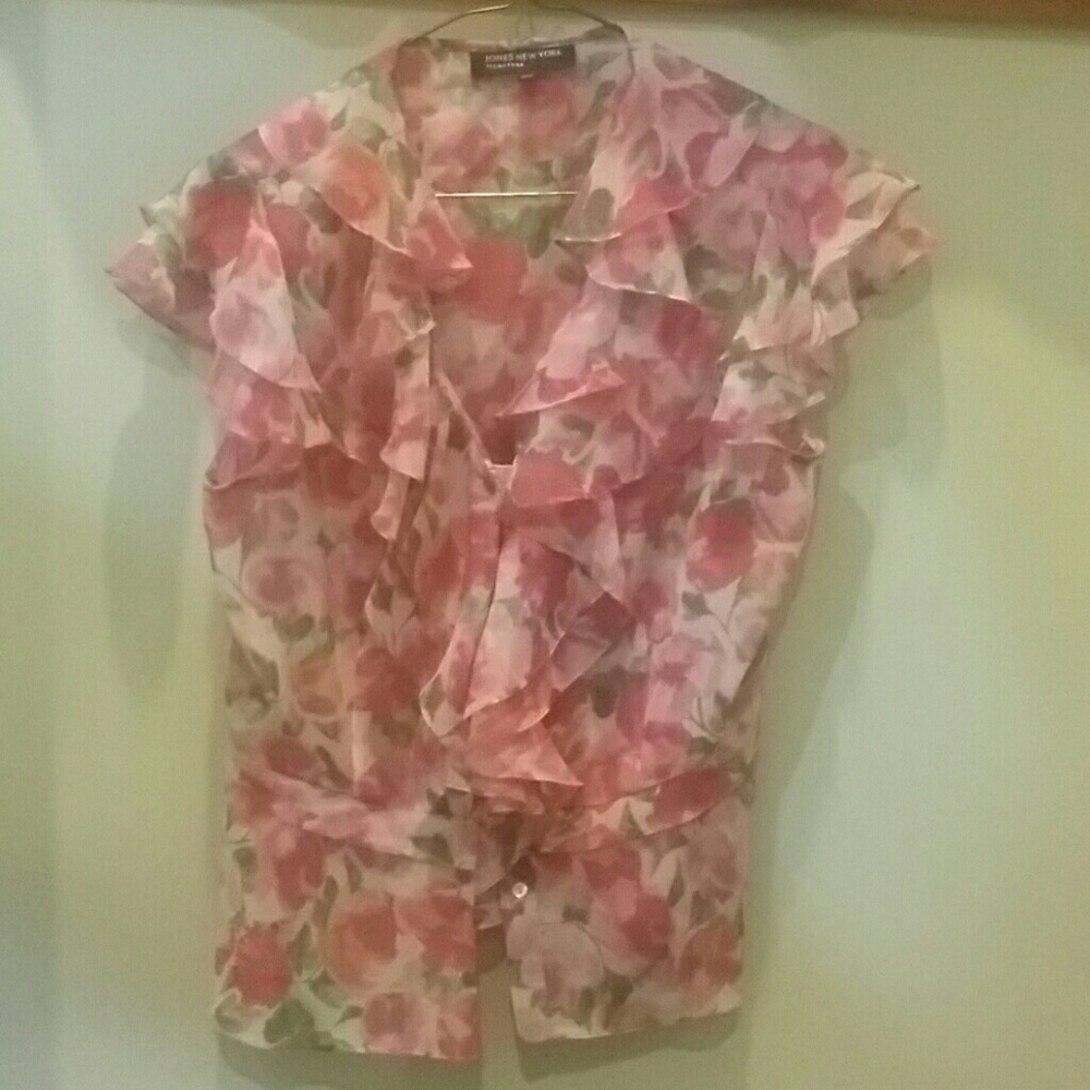 Jones New York pink and green floral blouse